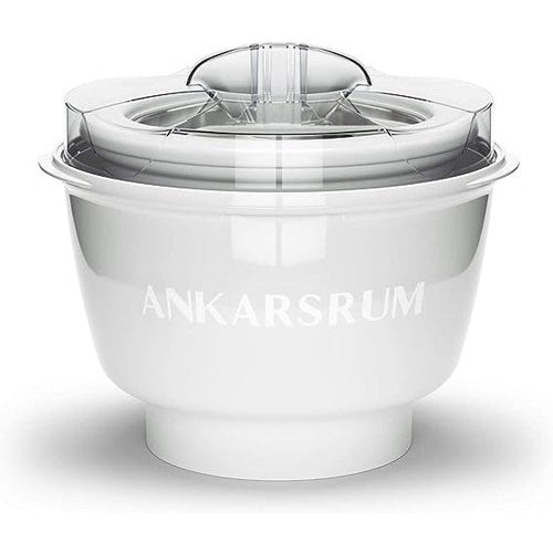 Ankarsrum Ice Cream Maker attachment on an Assistent Original stand mixer