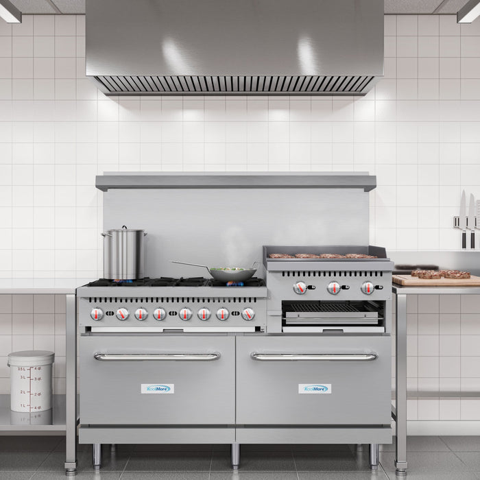 60 in. Commercial LP Range with 24 in. Griddle and Broiler in Stainless-Steel (KM-CRGB60-LP)