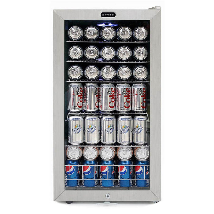 Whynter - Beverage Refrigerator With Lock - Stainless Steel 120 Can Capacity | BR-128WS