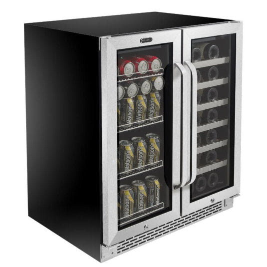 Whynter - 30 Built-In French Door Dual Zone 33 Bottle Wine Refrigerator 88 Can Beverage Center | BWB-3388FDS