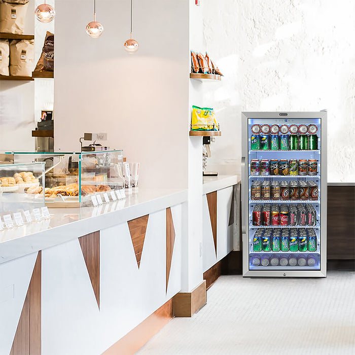 Whynter - Freestanding 8.1 cu. ft. Stainless Steel Commercial Beverage Merchandiser Refrigerator with Superlit Door and Lock – White | CBM-815WS