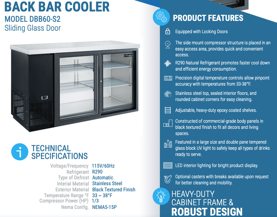 Dukers Back Bar Beverage Cooler