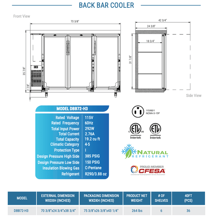 Dukers Back Bar Beverage Cooler