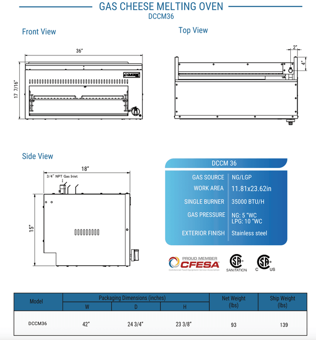 Dukers DCCM36 Gas Cheese Melter