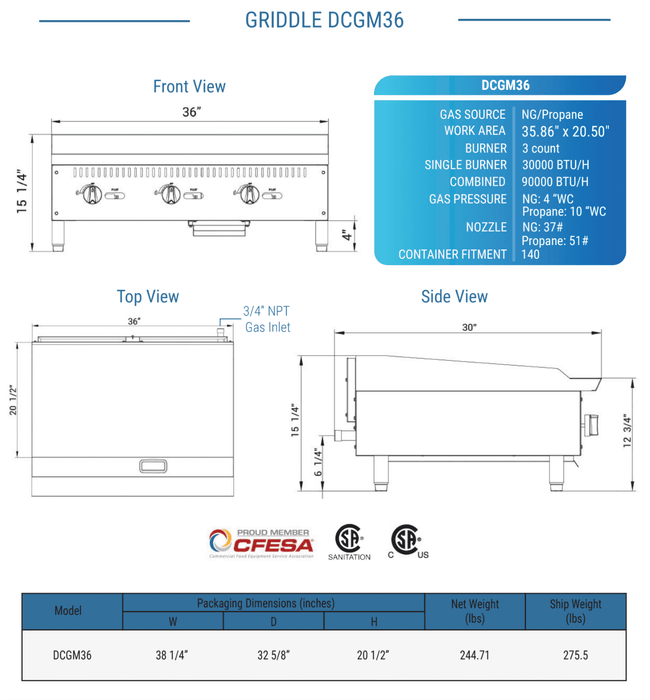 Dukers Gas Countertop Griddle