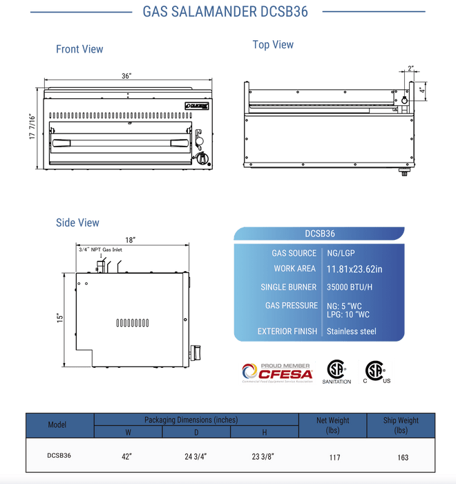 Dukers DCSB36 Gas Salamander - CulinaryProfis