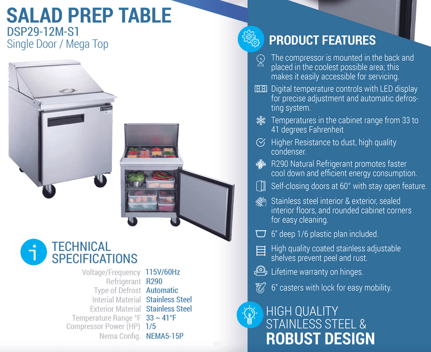 Dukers Salad Prep Station Refrigerator