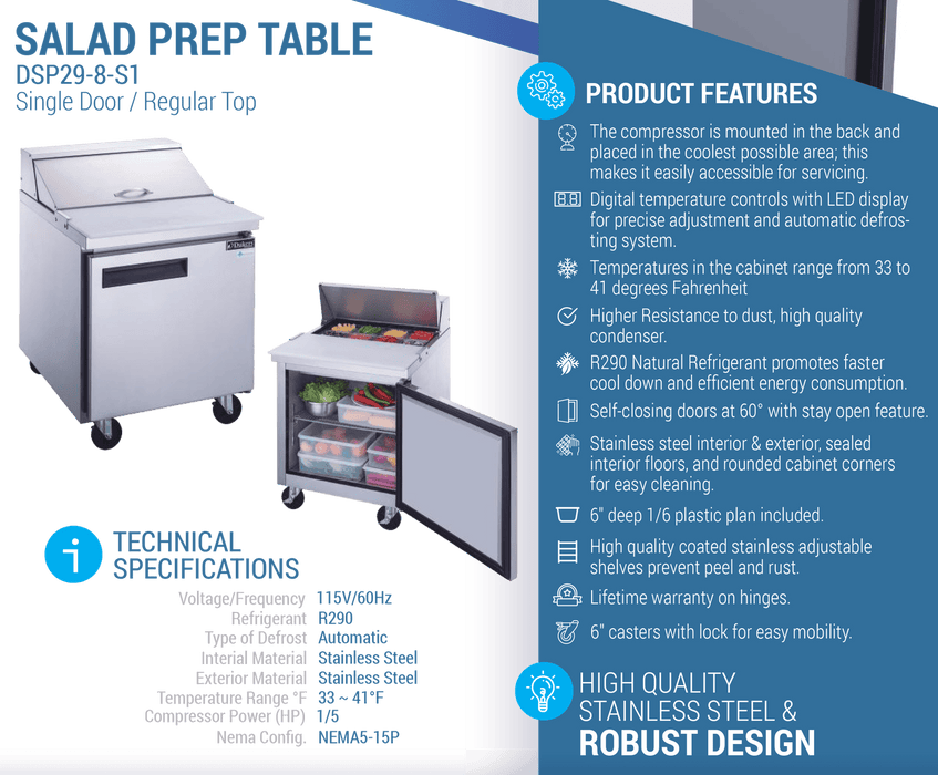 Dukers Salad Prep Station Refrigerator