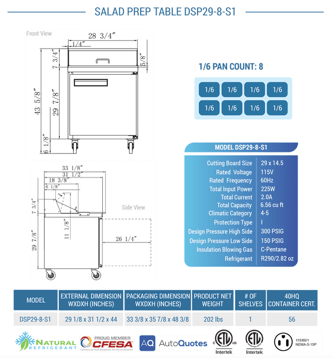 Dukers Salad Prep Station Refrigerator