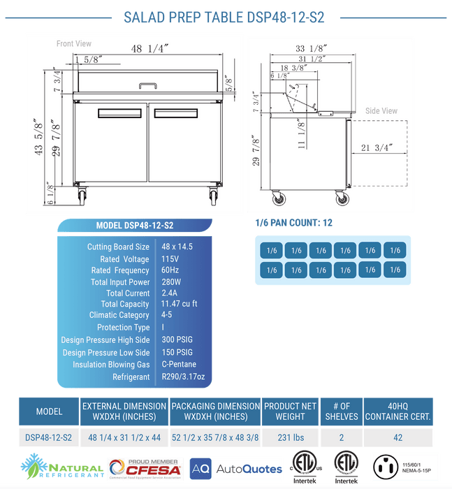 Dukers Salad Prep Station Refrigerator