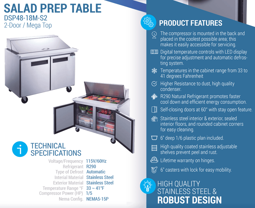 Dukers Salad Prep Station Refrigerator