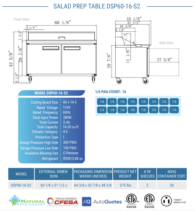 Dukers Salad Prep Station Refrigerator