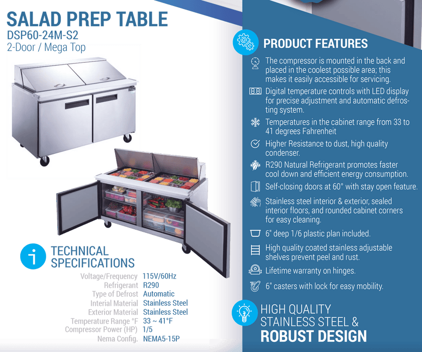 Dukers Salad Prep Station Refrigerator