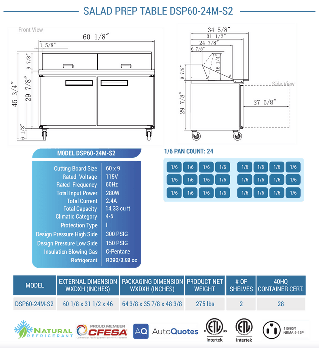 Dukers Salad Prep Station Refrigerator