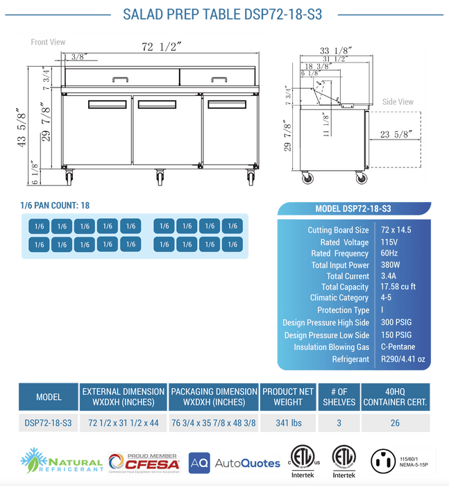 Dukers Salad Prep Station Refrigerator