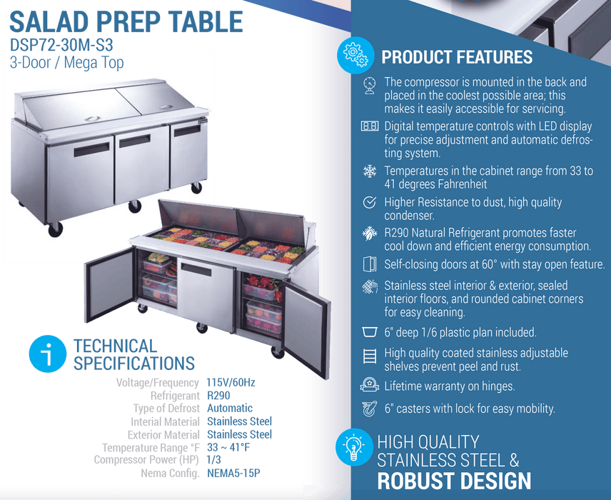 Dukers Salad Prep Station Refrigerator