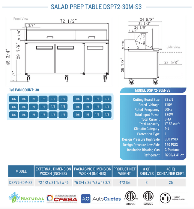 Dukers Salad Prep Station Refrigerator