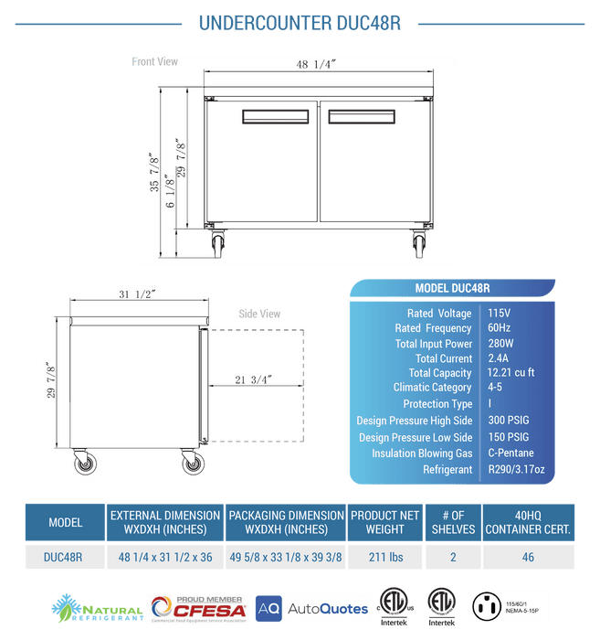 Dukers Undercounter Refrigerator
