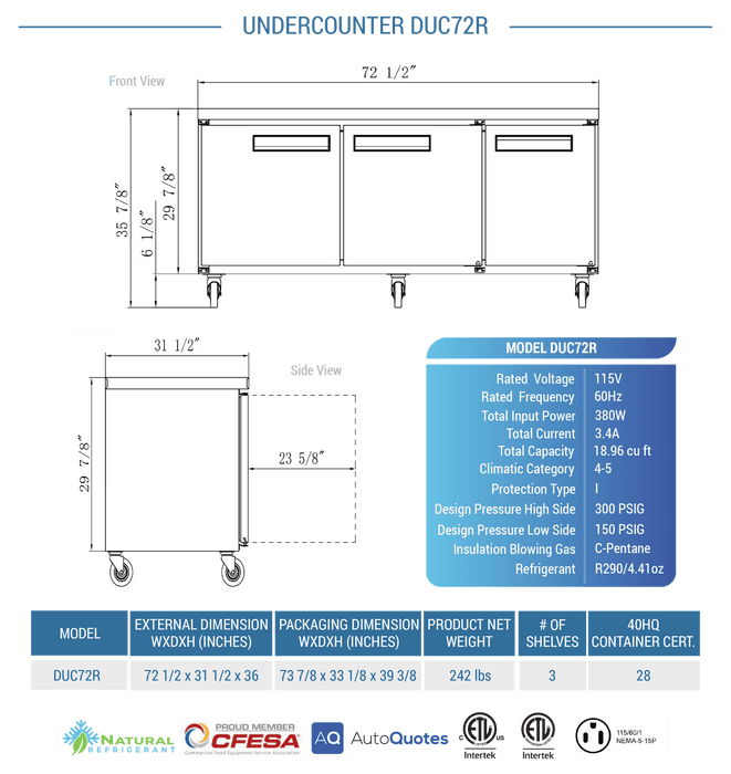 Dukers Undercounter Refrigerator