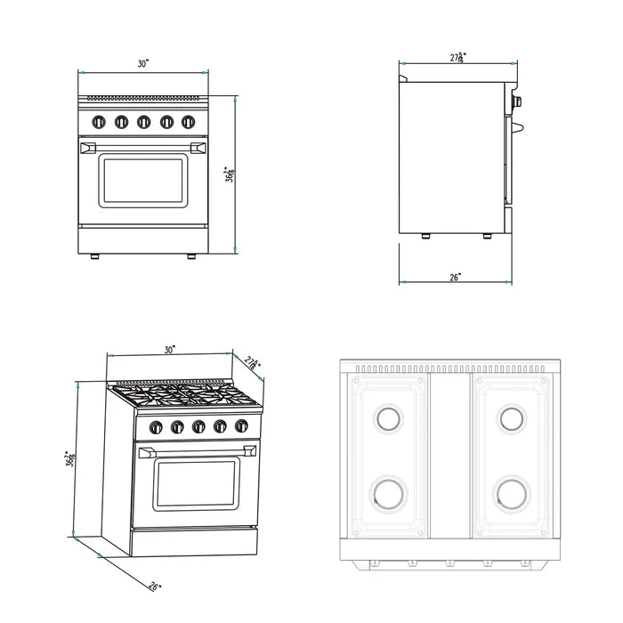 Empava EMPV-30GR07 30" Slide-In Natural Gas Range - 4.2 cu.ft Single Oven with 4 Burners