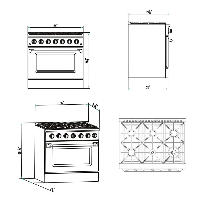Empava EMPV-36GR08 36" Slide-In Natural Gas Range - 5.2 cu.ft Single Oven with 6 Burners