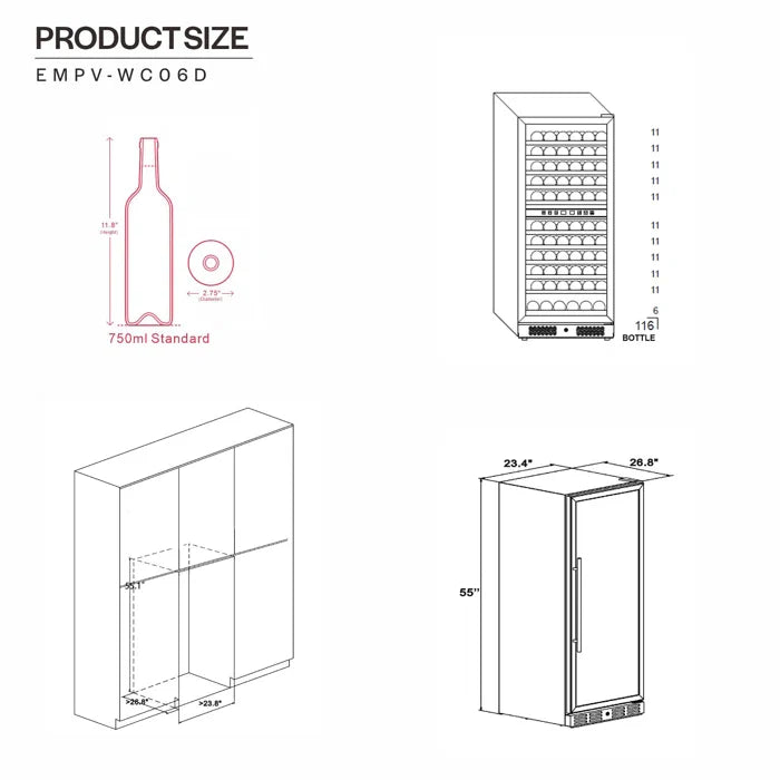 Empava EMPV-WC06D 24" Dual Zone Wine Cooler - 116 Bottle Capacity