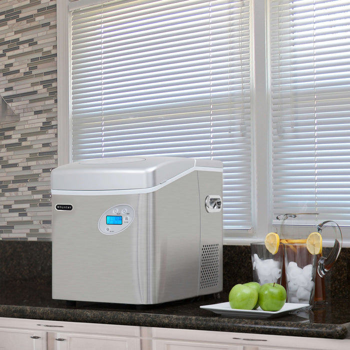 Whynter - Portable Ice Maker with 49lb Capacity Stainless Steel with Water Connection | IMC-491DC