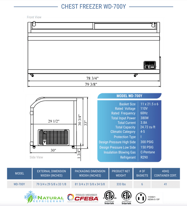 Dukers Glass Top Chest Freezer