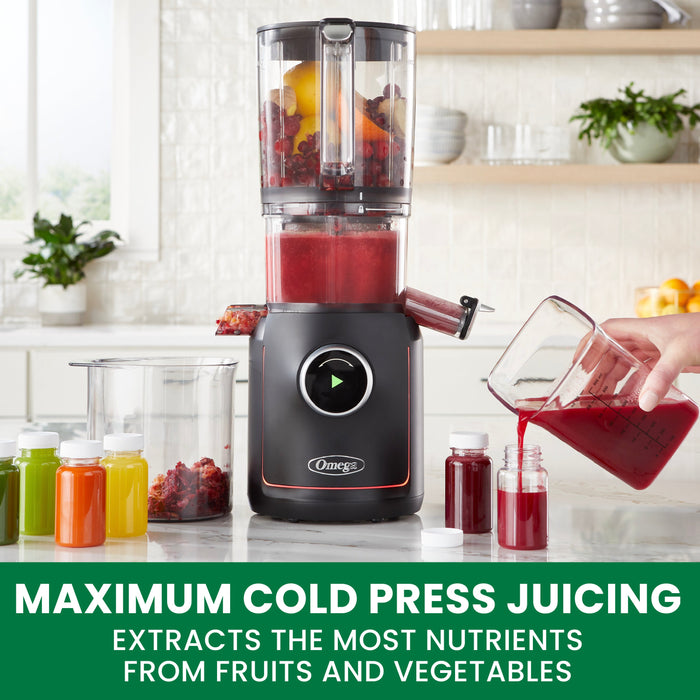 Omega OMSMBTBK13 180W Ultimate Performance Batch Juicer - IntelliDial Cold Press Smart Juicer