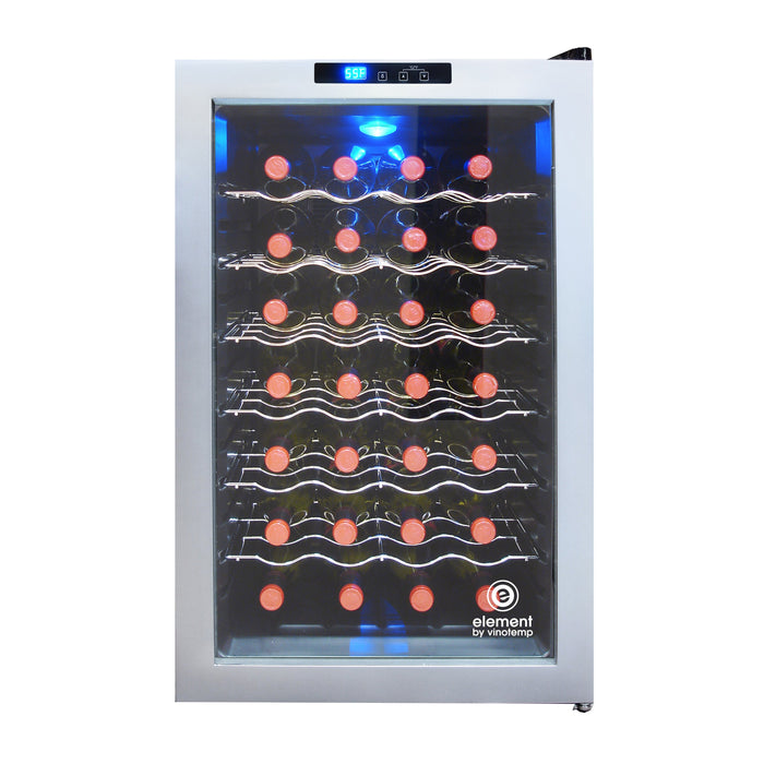 Vinotemp - EL-28SILC, Vinotemp Butler Series Wine Cooler with Touch Screen Controls, 28 Bottle Capacity, in Silver