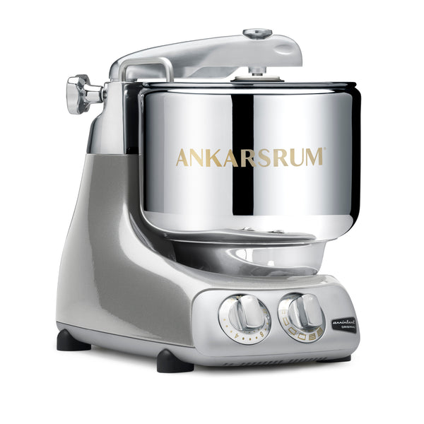 Ankarsrum Assistent Original stand mixer in Jubilee Silver — official studio photo