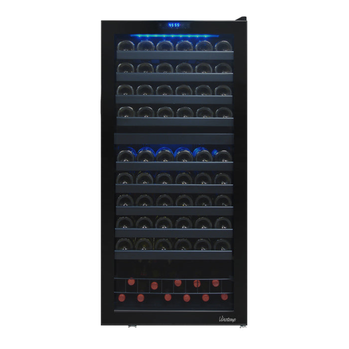 Vinotemp - VT-122TS-2Z, Vinotemp Butler Series Dual-Zone Wine Cooler, 110 Bottle Capacity, in Black