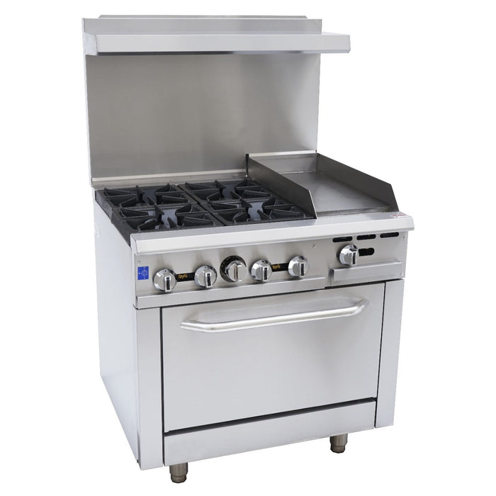 36" 4 Burner Commercial Natural Gas Range with 12" Griddle and Oven - 171,000 BTU