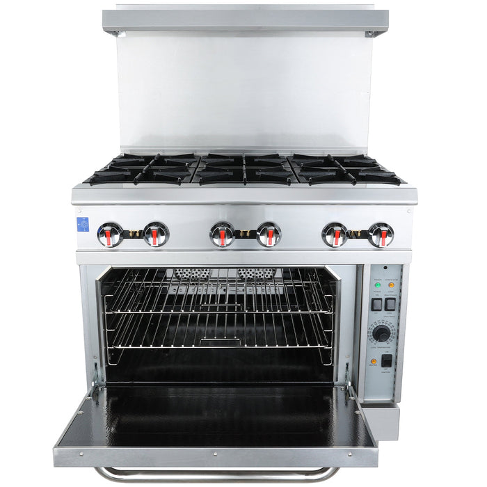 36" 6 Burner Commercial Natural Gas Range with Convention Oven Base - 211,000 BTU