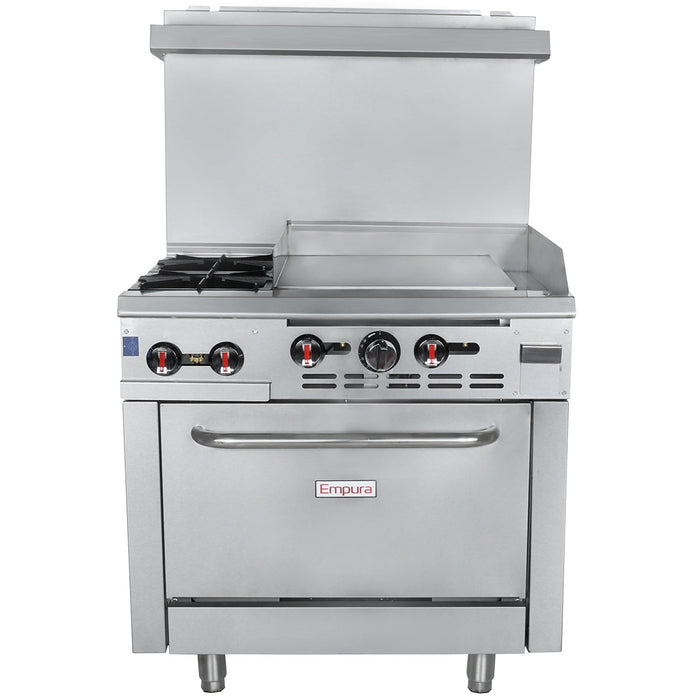 36" 2 Burner Commercial Natural Gas Range with 24" Griddle and Oven - 131,000 BTU