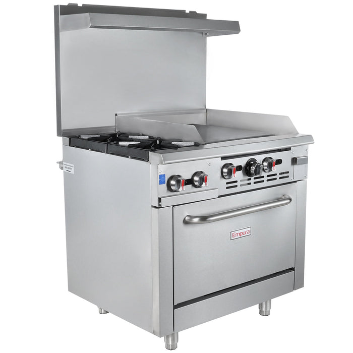36" 2 Burner Commercial Natural Gas Range with 24" Griddle and Oven - 131,000 BTU