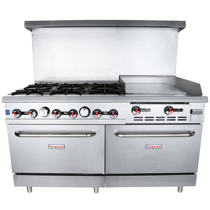 60" 6 Burner Commercial Natural Gas Range with 24" Griddle and 2 Ovens - 282,000 BTU