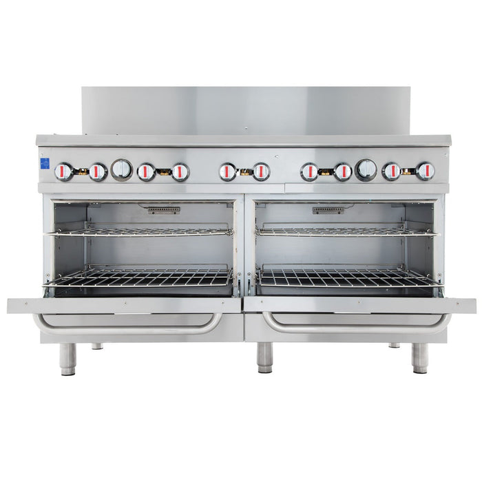 60" 10 Burner Commercial Natural Gas Range with Oven Base - 362,000 BTU