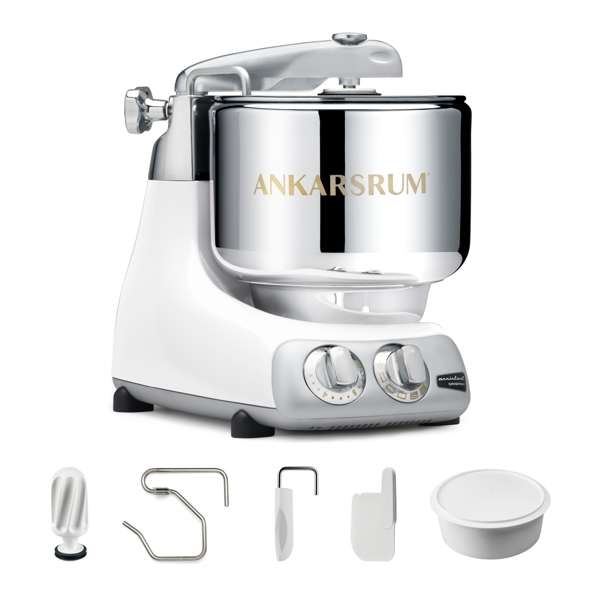 Ankarsrum Essential Package stand mixer in Glossy White
