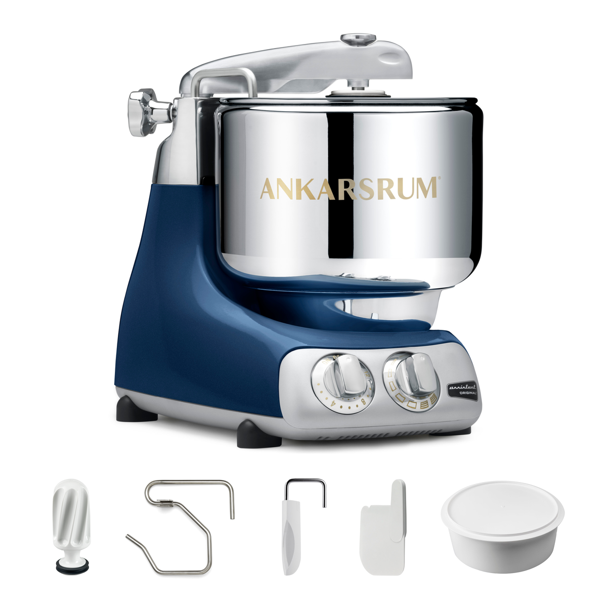 Ankarsrum Essential Package stand mixer in Ocean Blue