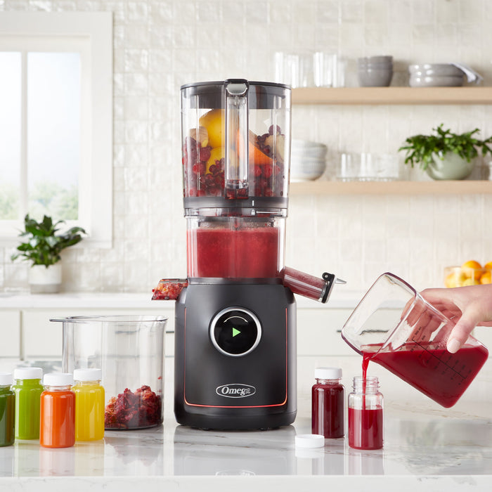 Omega OMSMBTBK13 180W Ultimate Performance Batch Juicer - IntelliDial Cold Press Smart Juicer