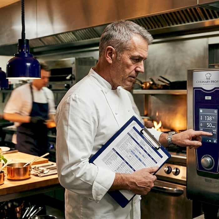 Kitchen manager checks commercial oven performance