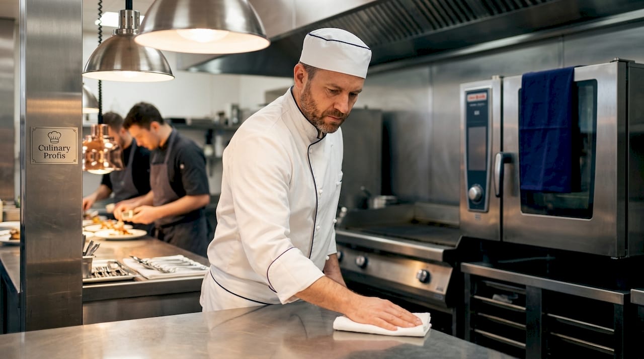 Chef working with high-volume kitchen appliances