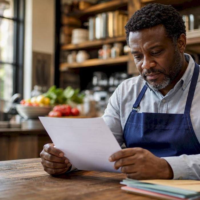 Restaurant operator reviewing lease agreement