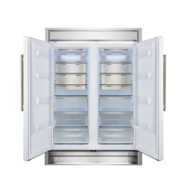 FORNO Maderno 60" 27.2 cu.ft. Convertible Refrigerator and Freezer with Modern Trim Kit in White with Antique Brass Handles- FFFFD1722-60MG-WHT FORNO