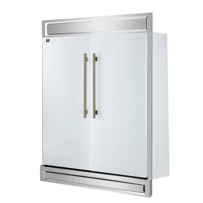 FORNO Maderno 60" 27.2 cu.ft. Convertible Refrigerator and Freezer with Modern Trim Kit in White with Antique Brass Handles- FFFFD1722-60MG-WHT FORNO