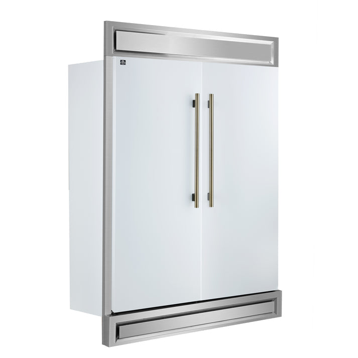 FORNO Maderno 60" 27.2 cu.ft. Convertible Refrigerator and Freezer with Modern Trim Kit in White with Antique Brass Handles- FFFFD1722-60MG-WHT FORNO