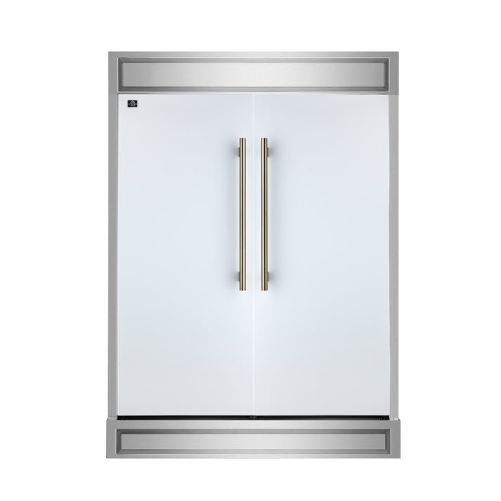 FORNO Maderno 60" 27.2 cu.ft. Convertible Refrigerator and Freezer with Modern Trim Kit in White with Antique Brass Handles- FFFFD1722-60MG-WHT FORNO