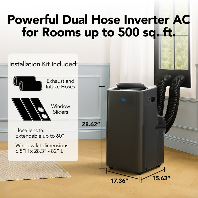 Whynter ARC-1280MX 13,000 BTU Dual Hose Inverter Portable Air Conditioner with Dehumidifier, WiFi, Remote Control – Cools Up to 500 sq. ft. (Black) Whynter