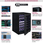 Reserva Series 50 Bottle Dual Zone Undercounter Wine Cooler Refrigerator with Black Stainless Steel Door - Right Hinge Allavino
